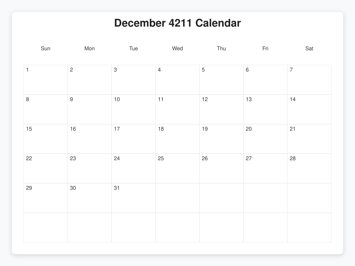 Printable December 4211 Calendars