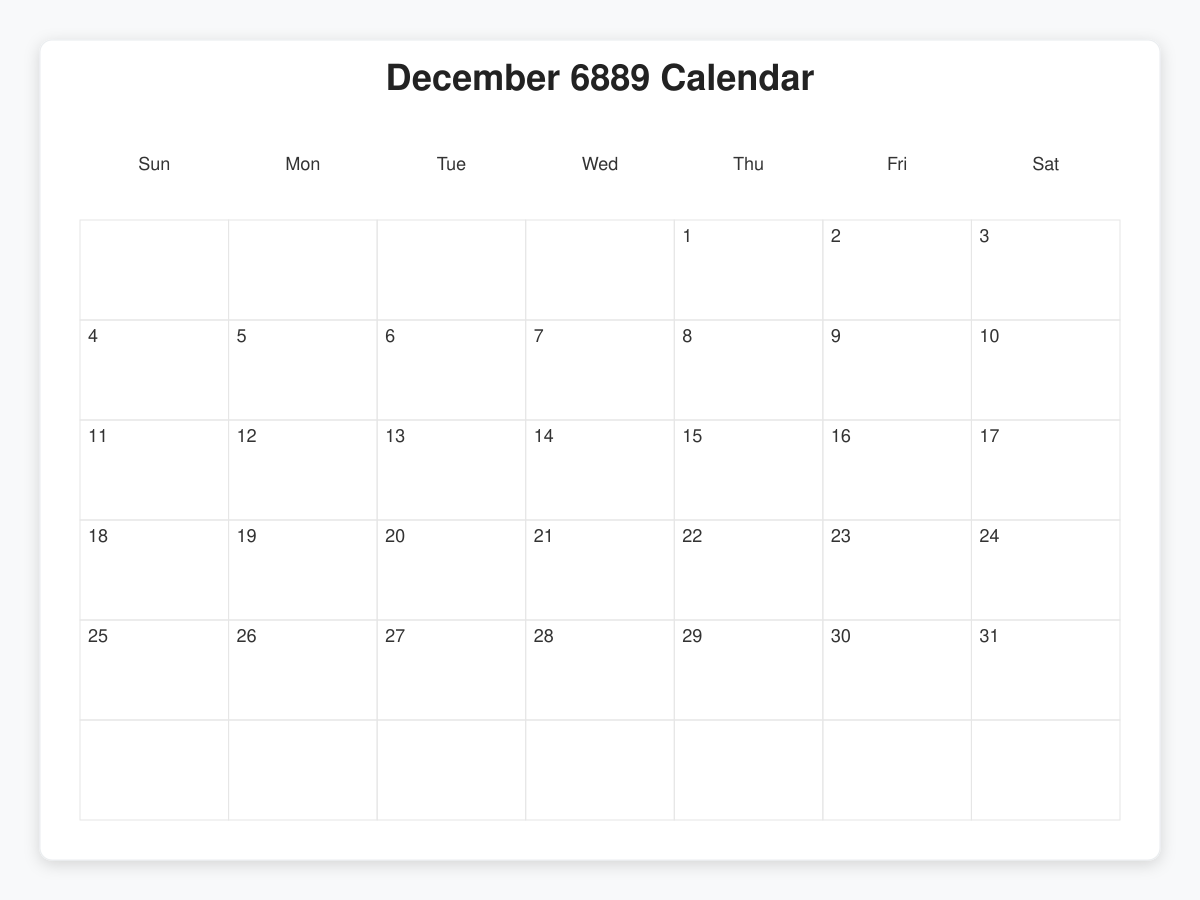 Printable December 6889 Calendars