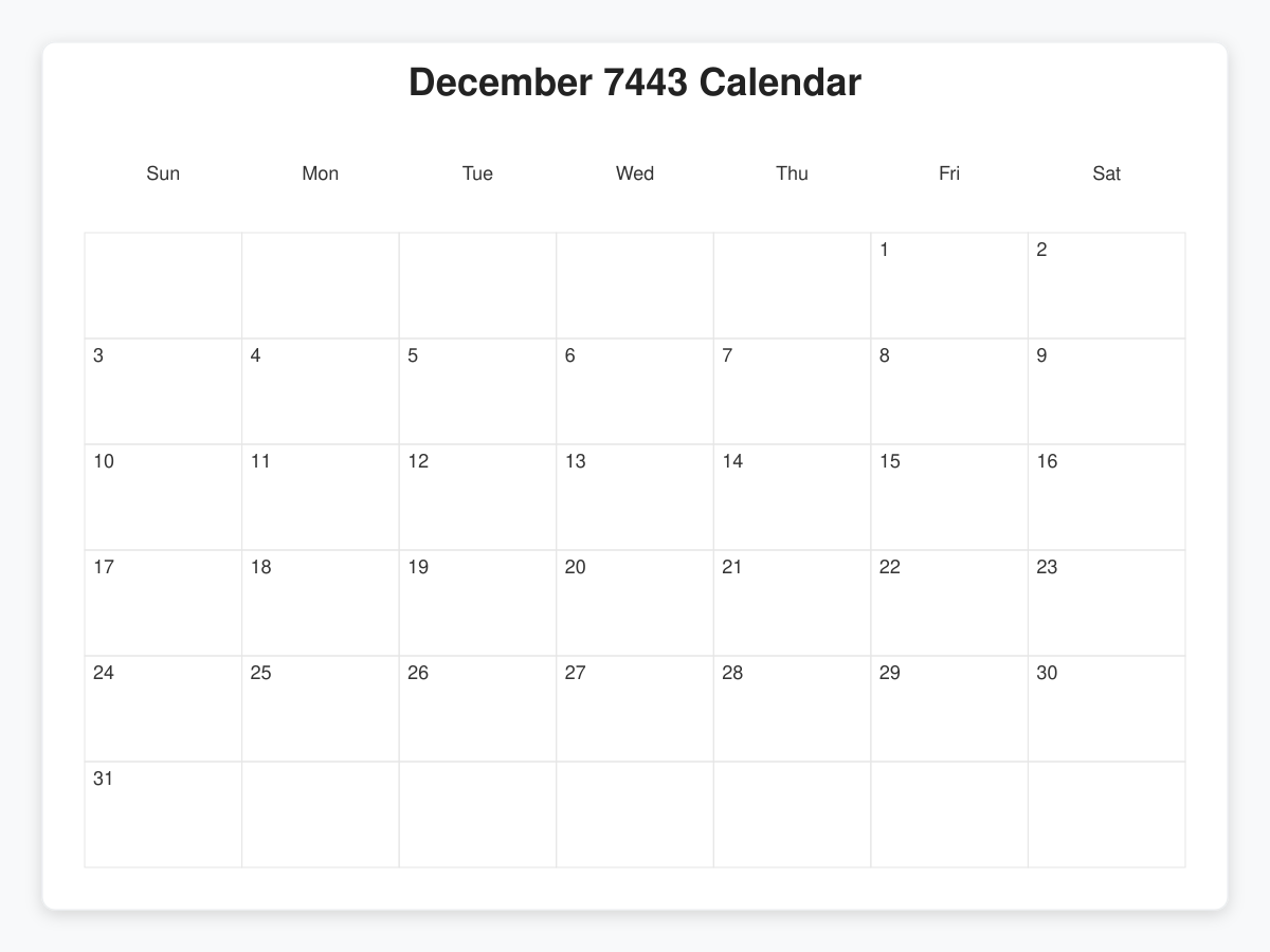 Printable December 7443 Calendars