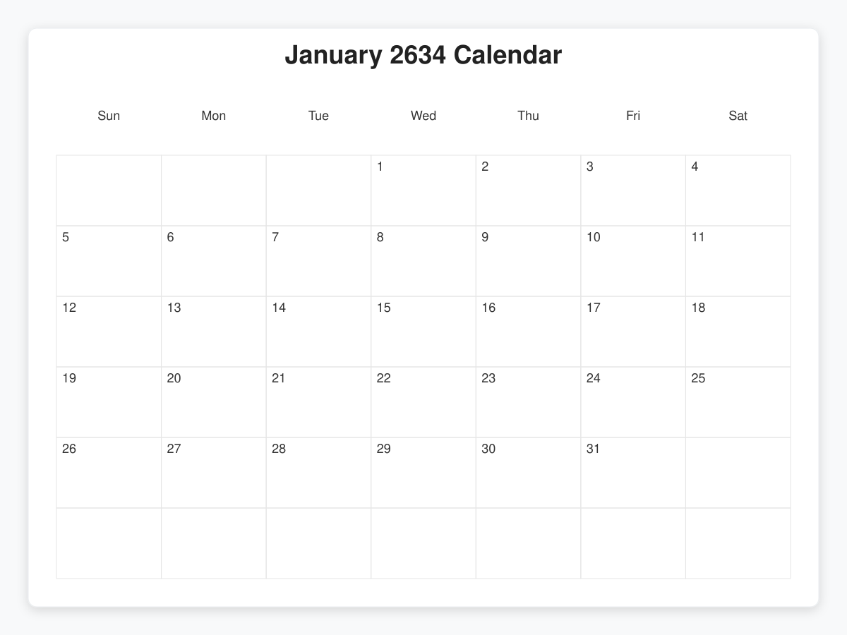 Printable January 2634 Calendars