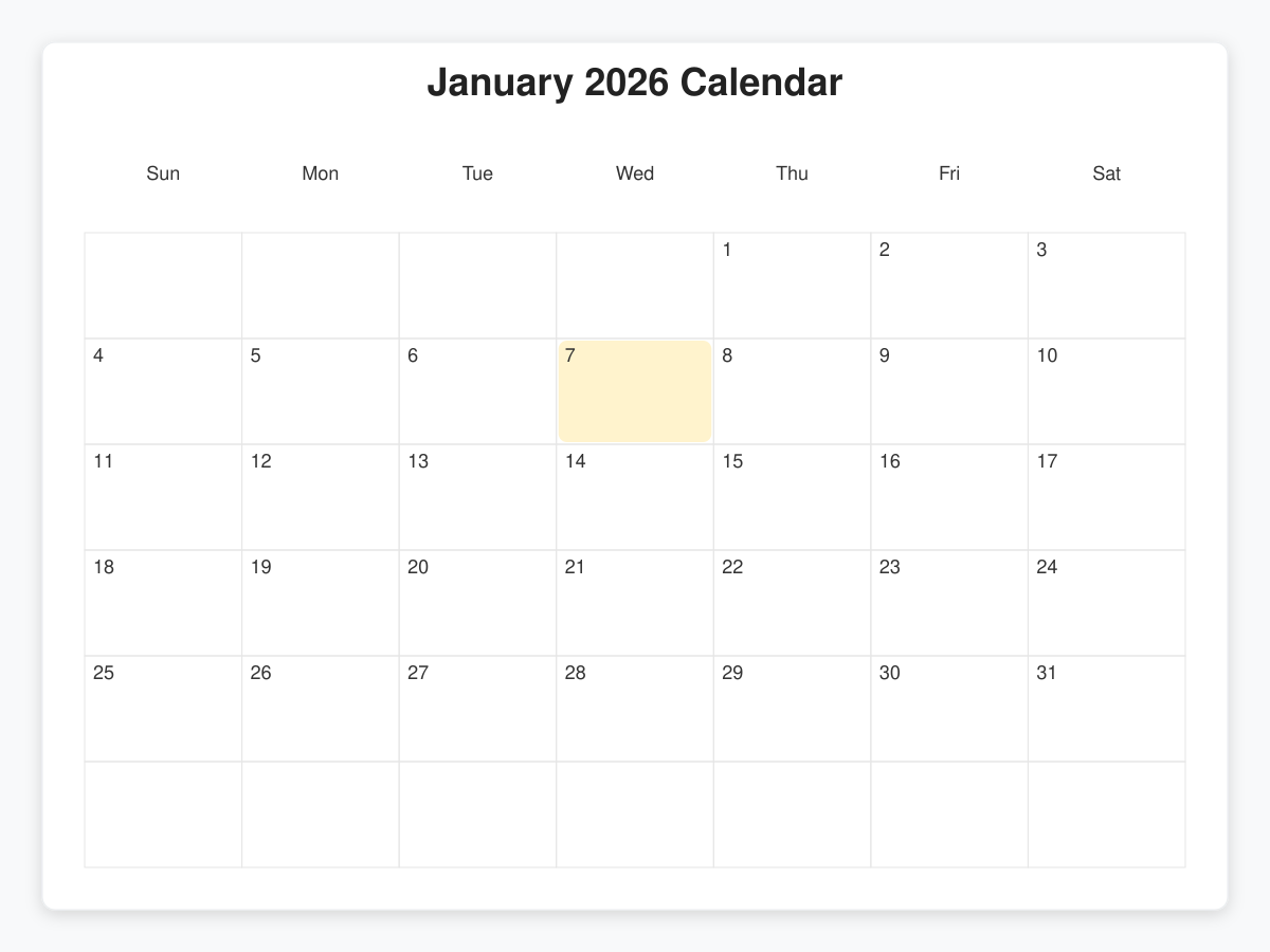 Printable January  Calendars