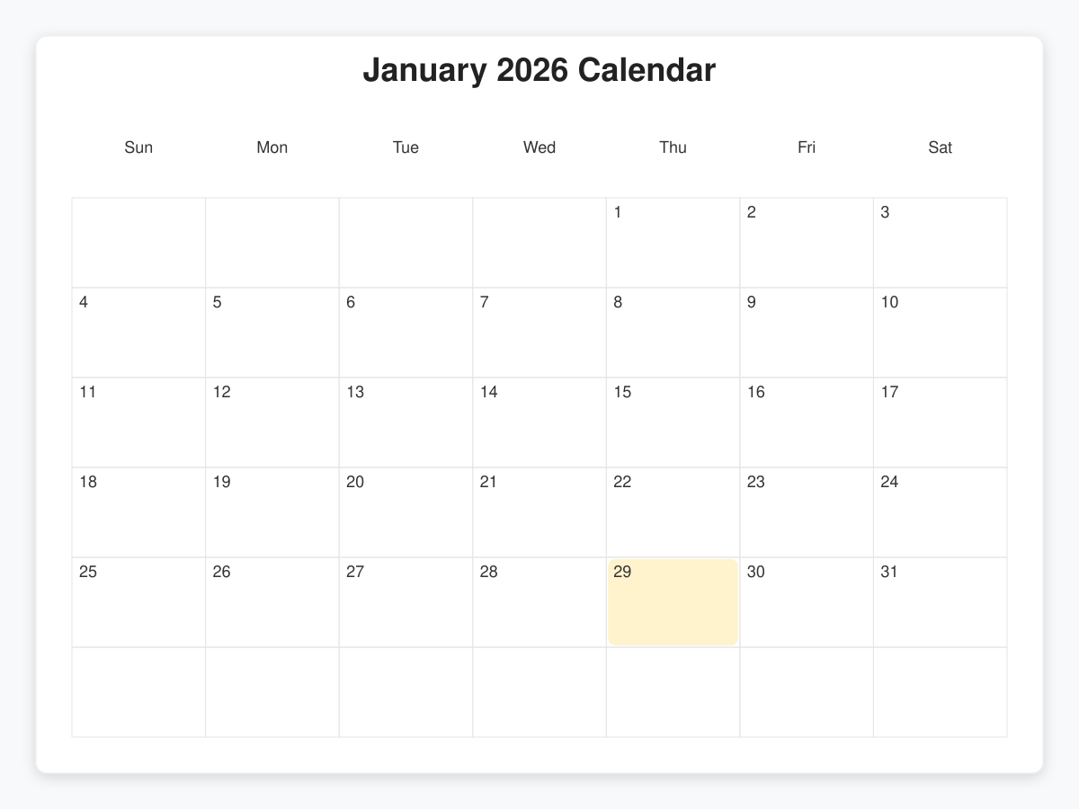 Printable January  Calendars
