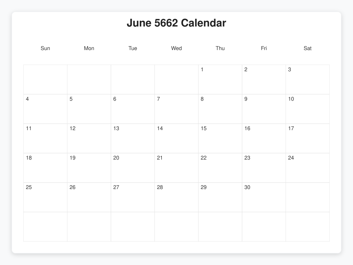 Printable June 5662 Calendars