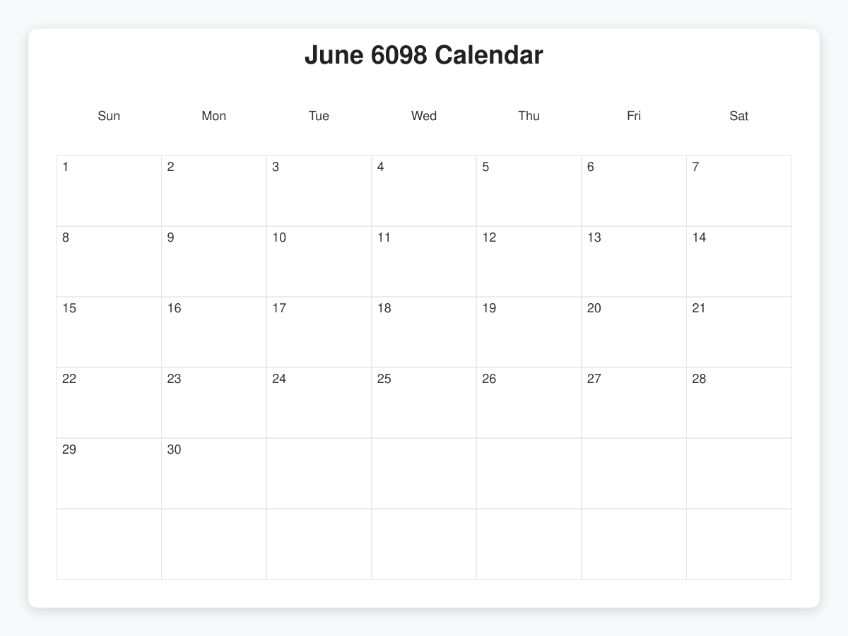 Printable June 6098 Calendars