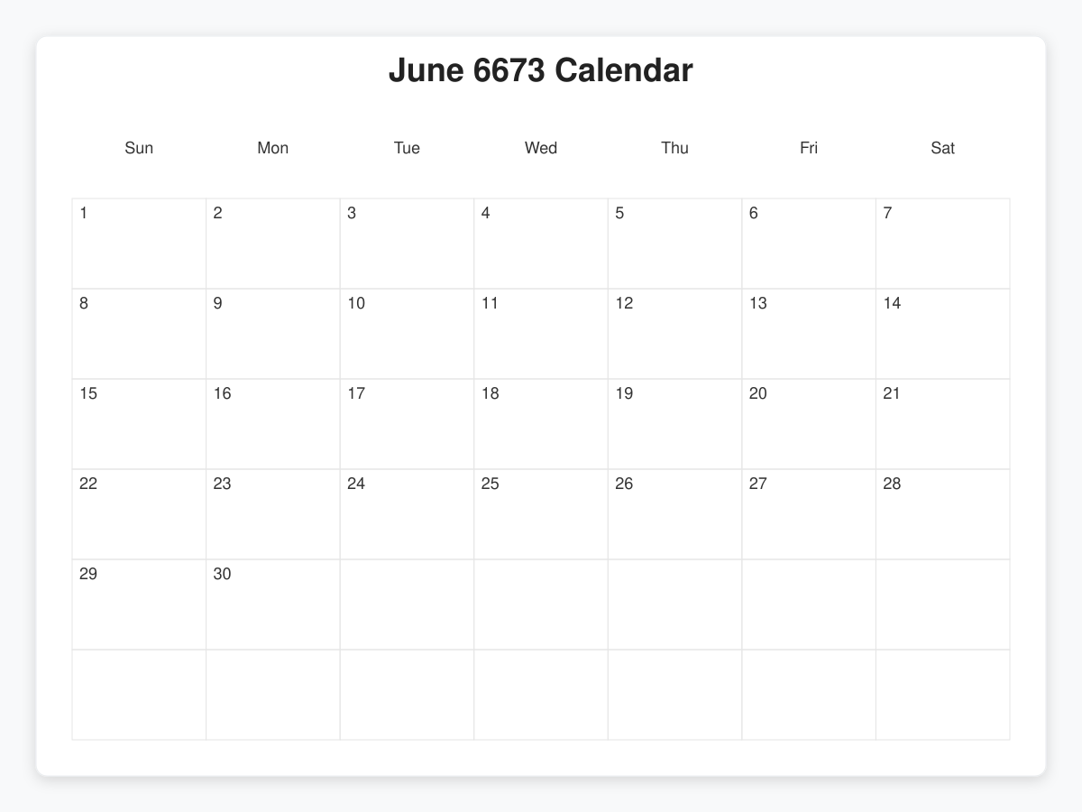 Printable June 6673 Calendars
