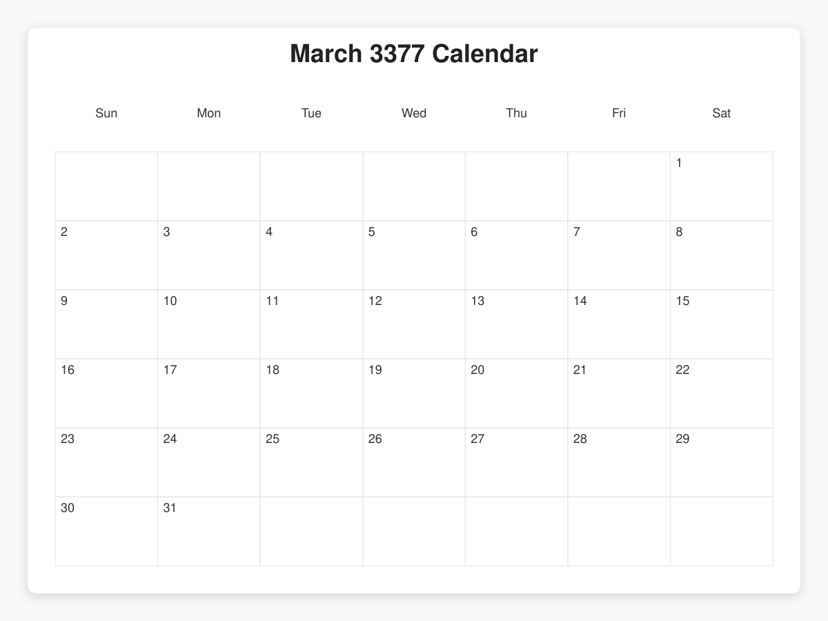 Printable March 3377 Calendars