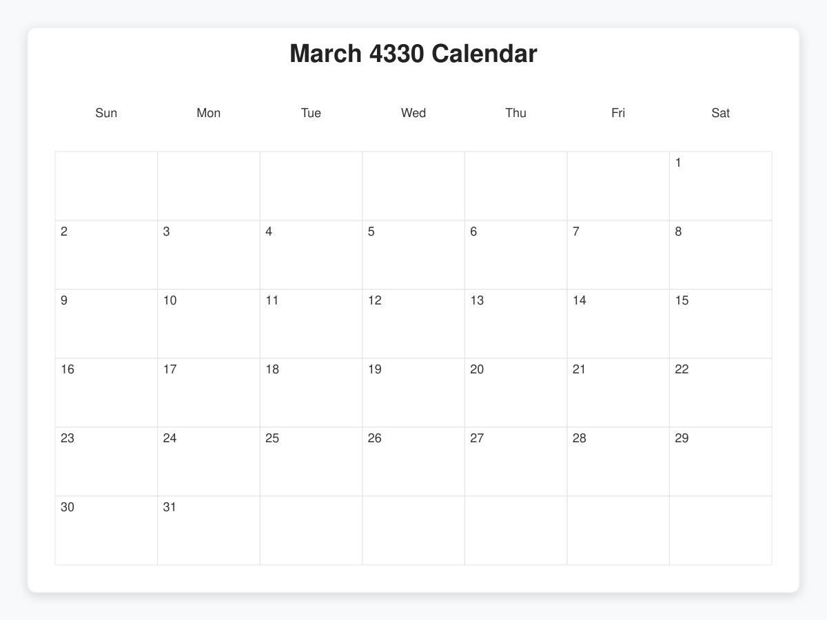 Printable March 4330 Calendars