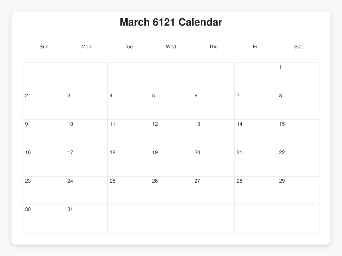 Printable March 6121 Calendars