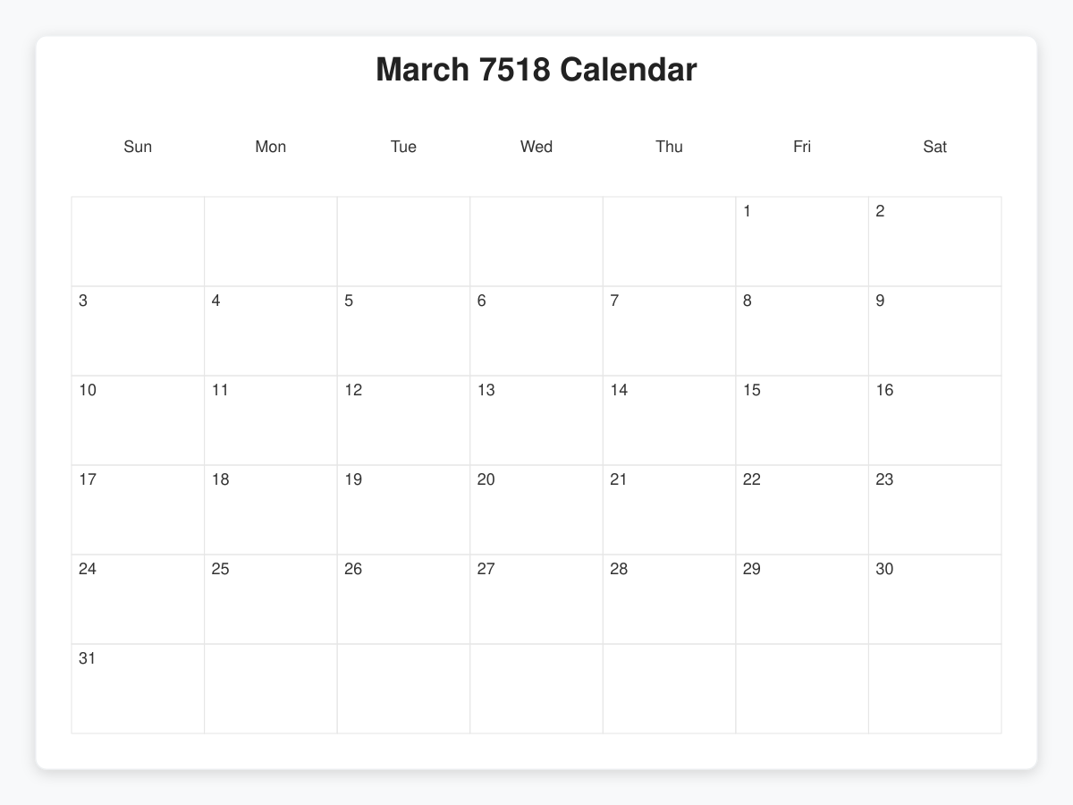 Printable March 7518 Calendars