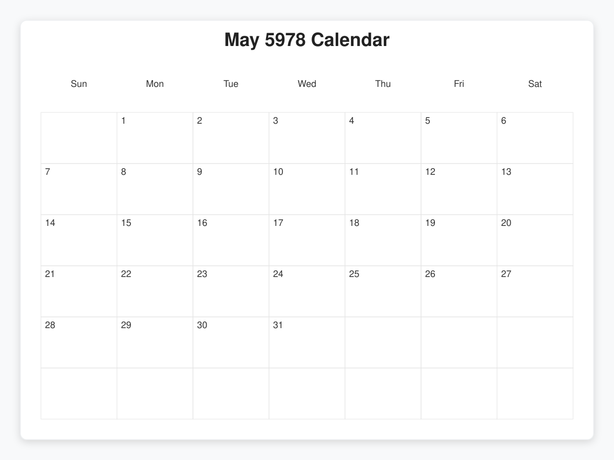 Printable May 5978 Calendars