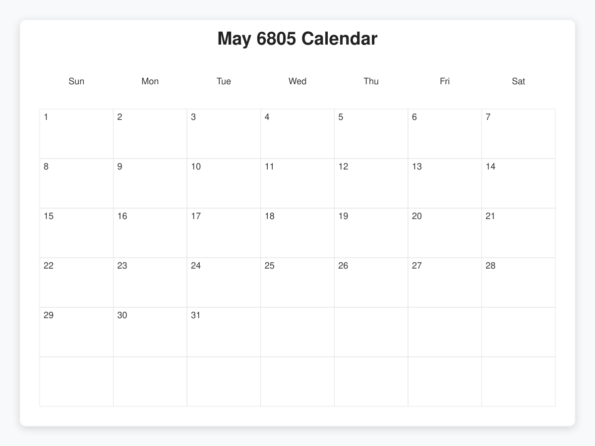 Printable May 6805 Calendars
