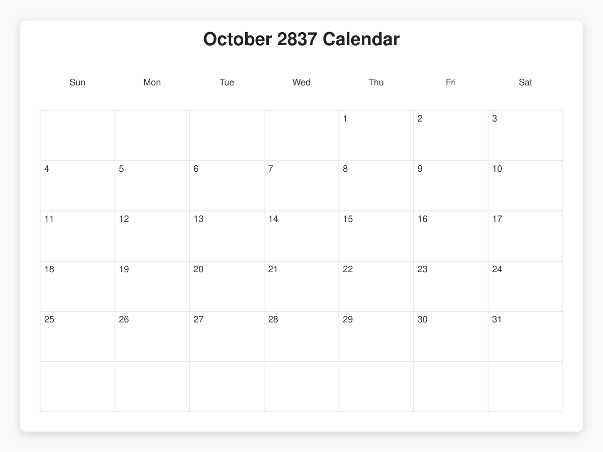 Printable October 2837 Calendars