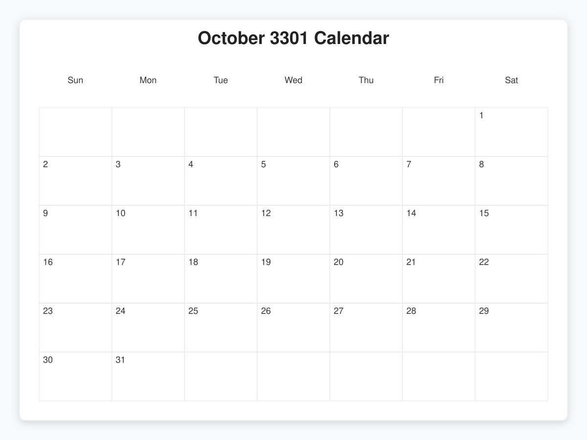 Printable October 3301 Calendars