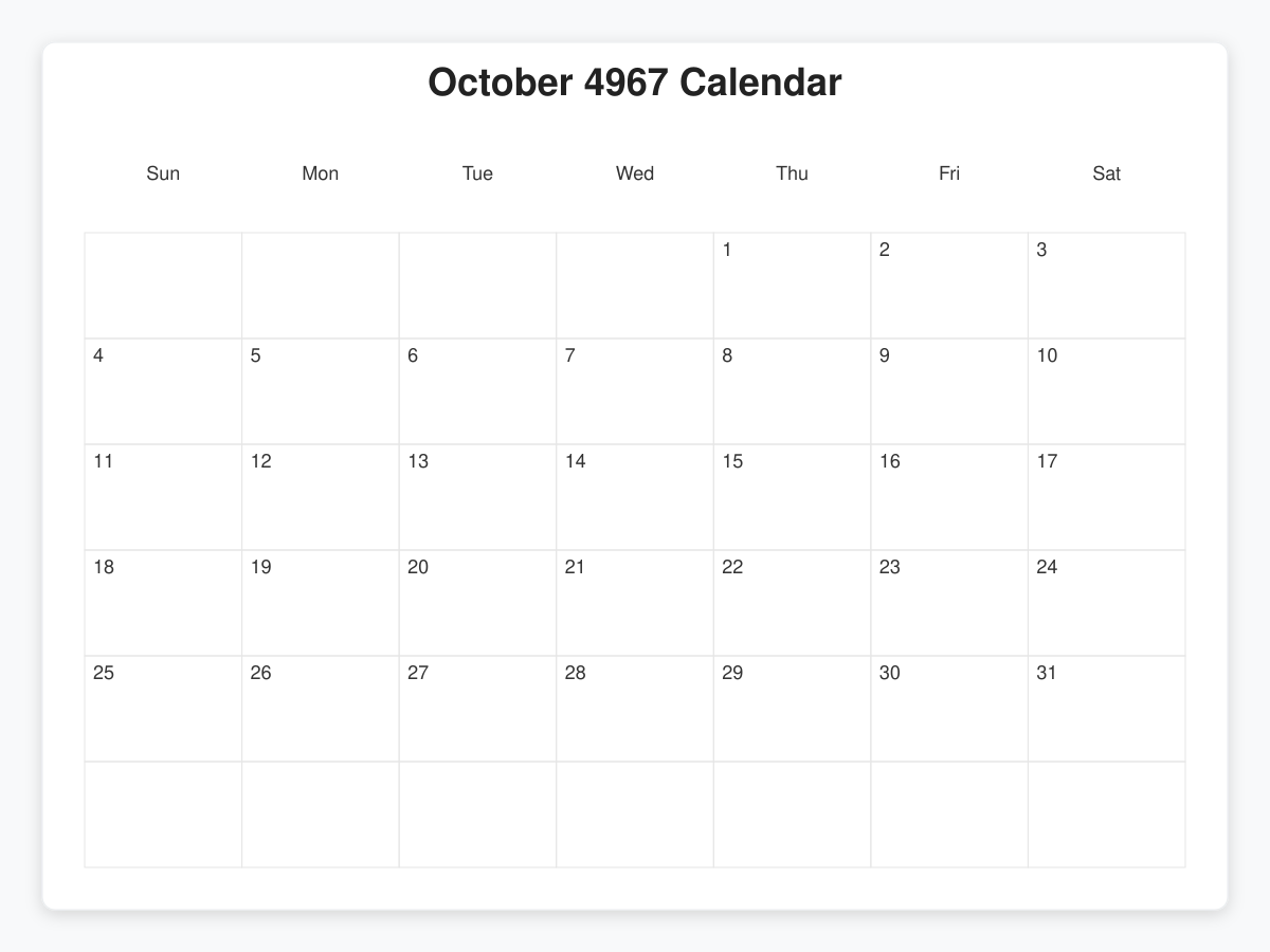 Printable October 4967 Calendars