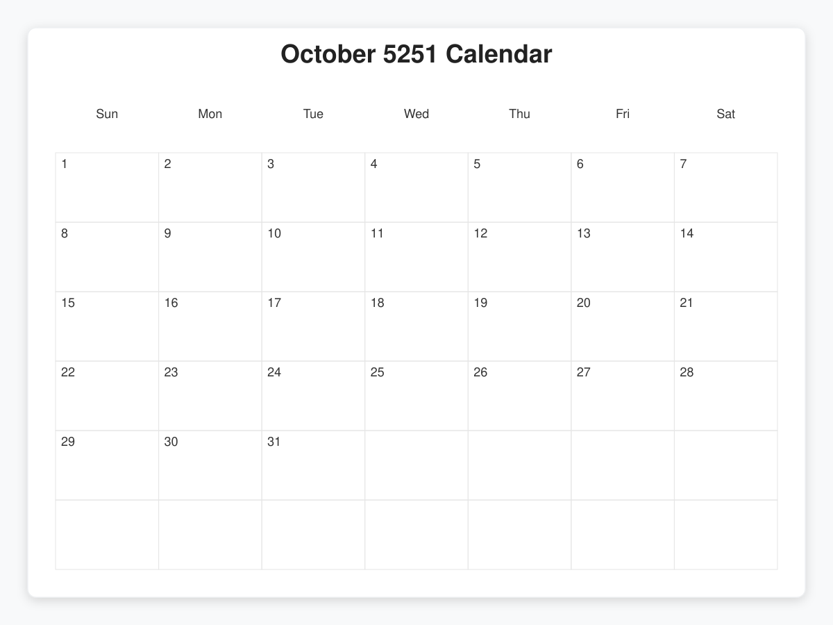 Printable October 5251 Calendars