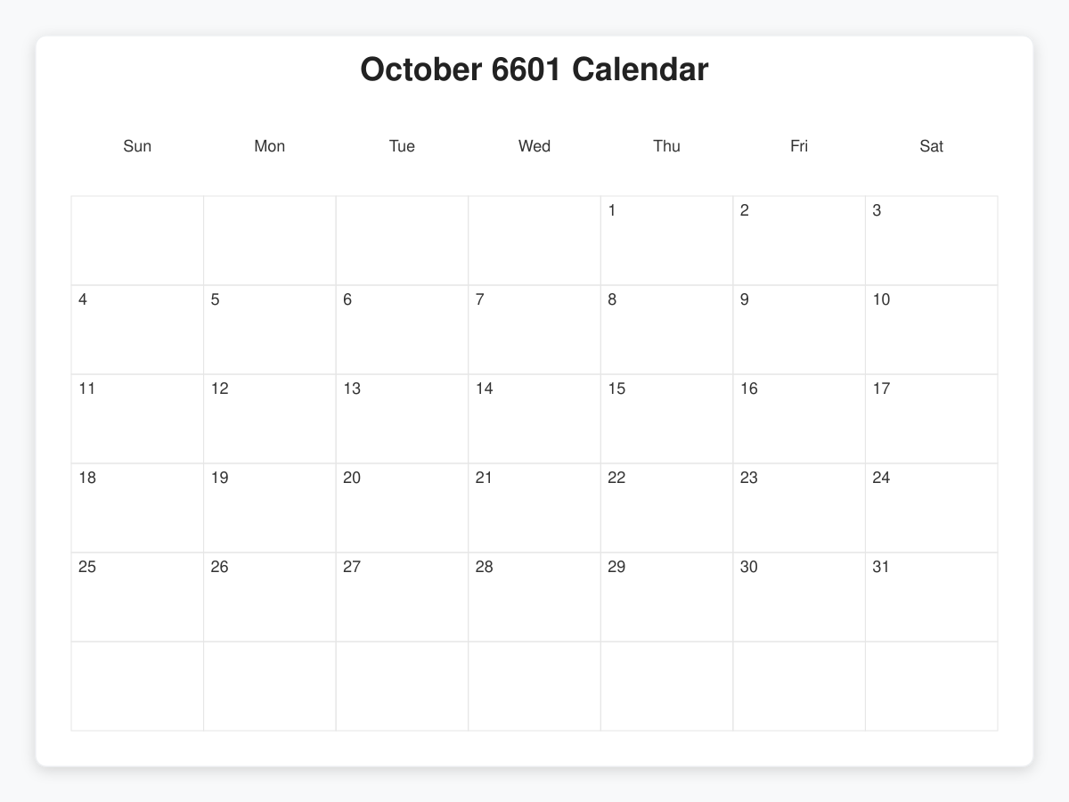 Printable October 6601 Calendars