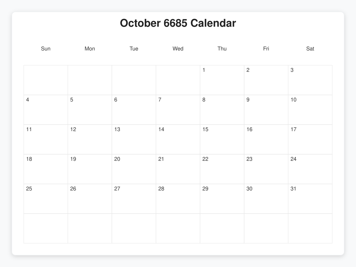 Printable October 6685 Calendars
