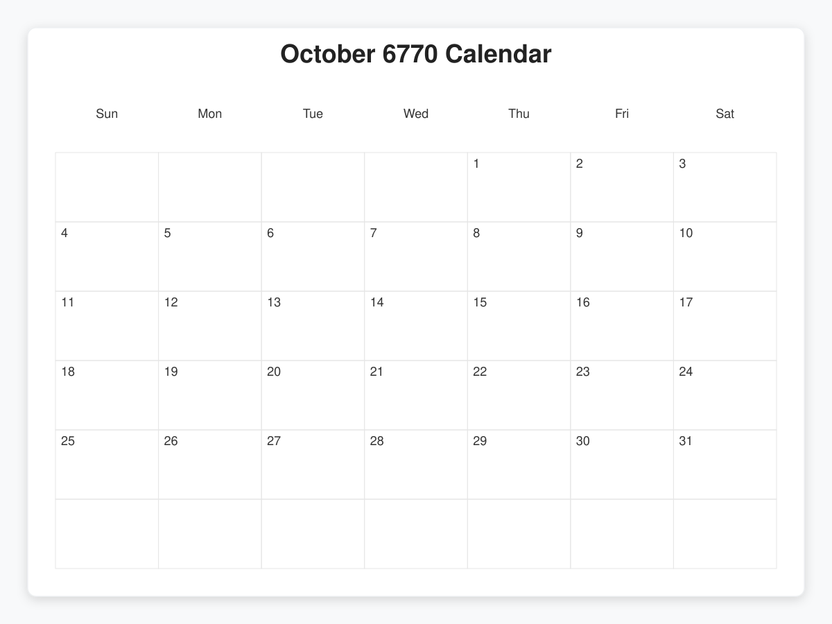 Printable October 6770 Calendars