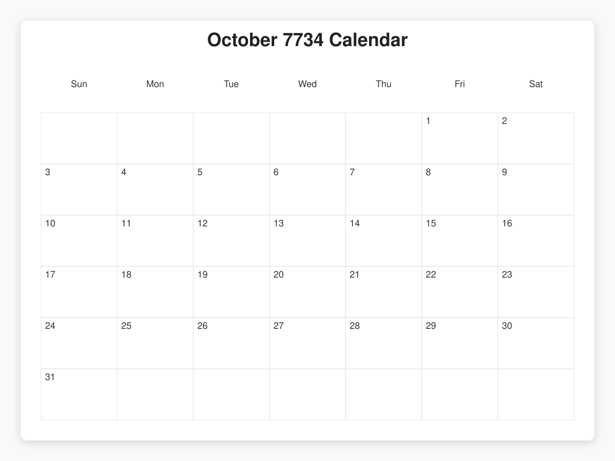 Printable October 7734 Calendars