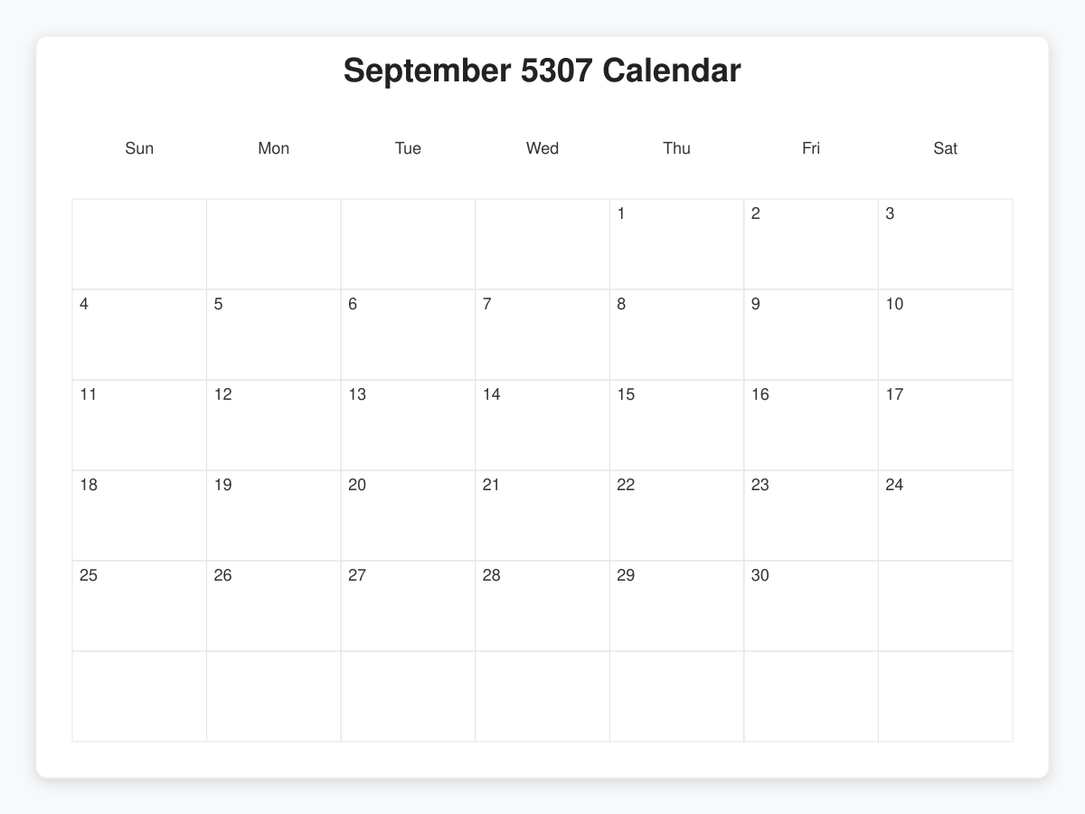 Printable September 5307 Calendars