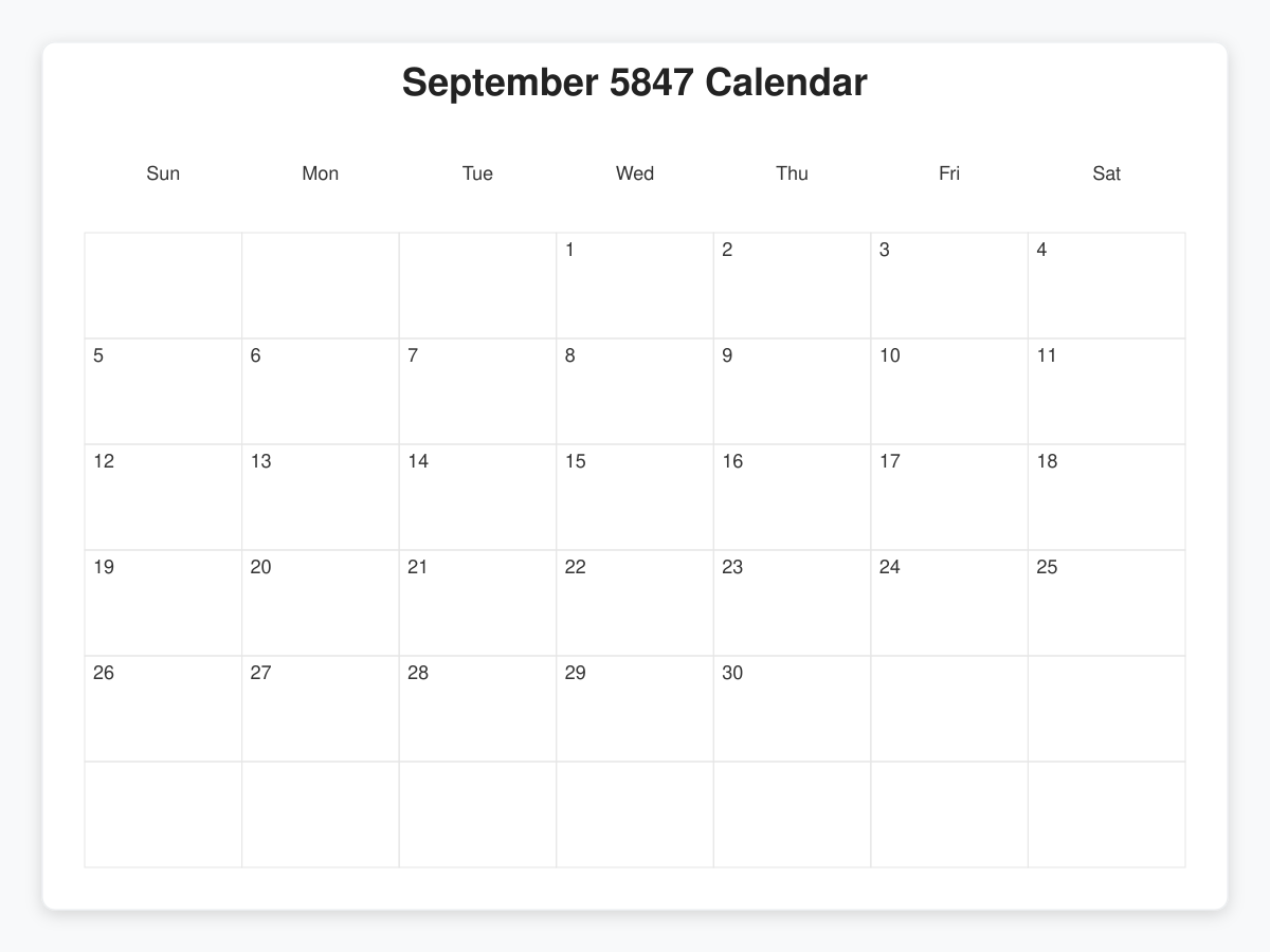 Printable September 5847 Calendars