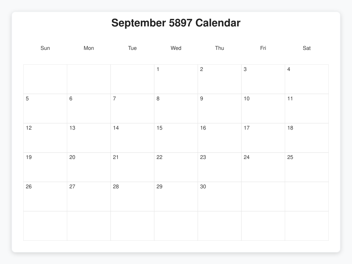 Printable September 5897 Calendars