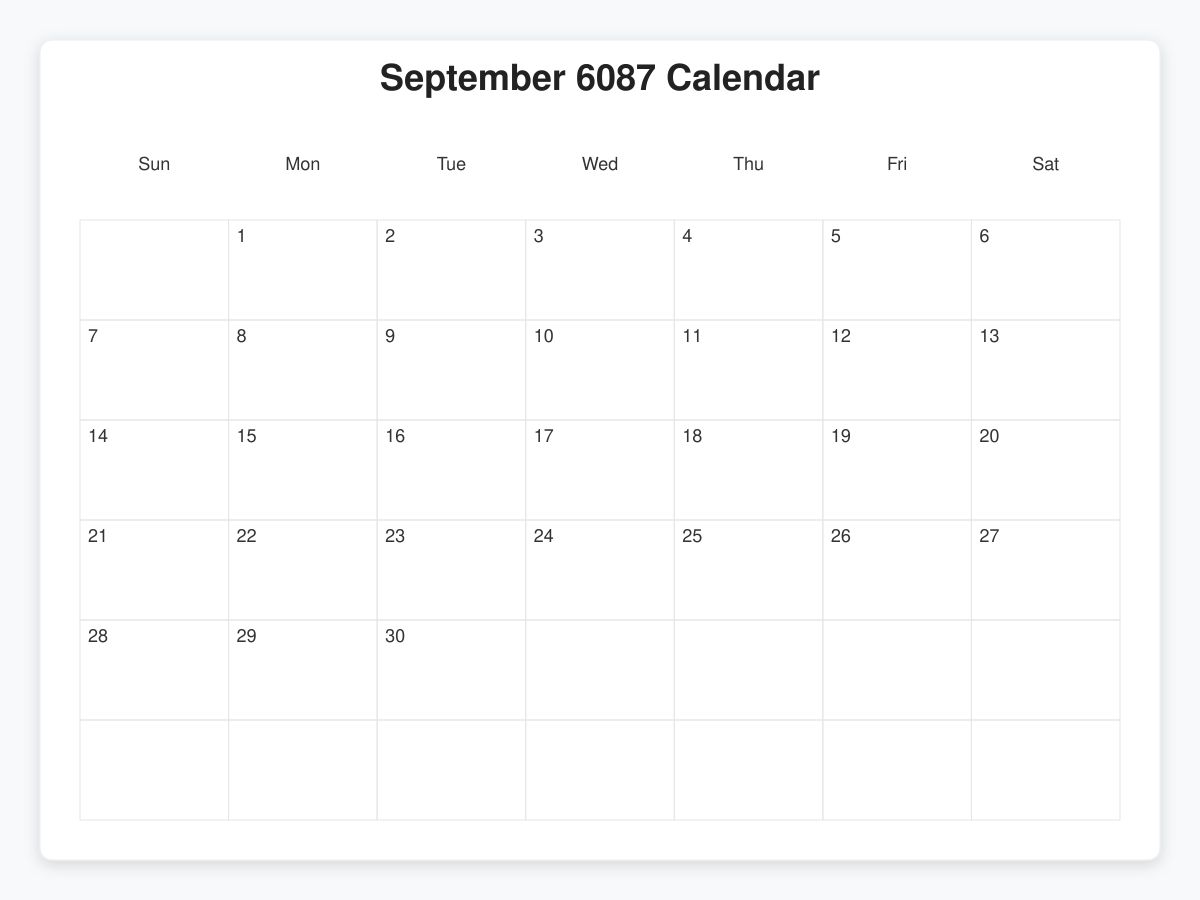 Printable September 6087 Calendars