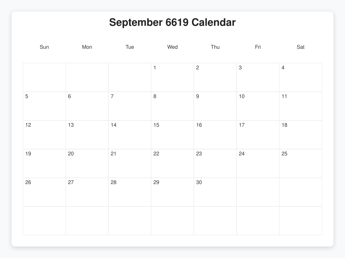 Printable September 6619 Calendars