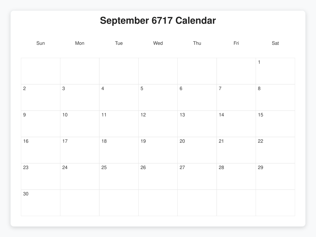 Printable September 6717 Calendars