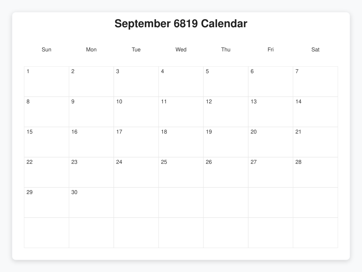 Printable September 6819 Calendars