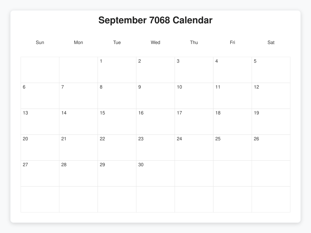 Printable September 7068 Calendars