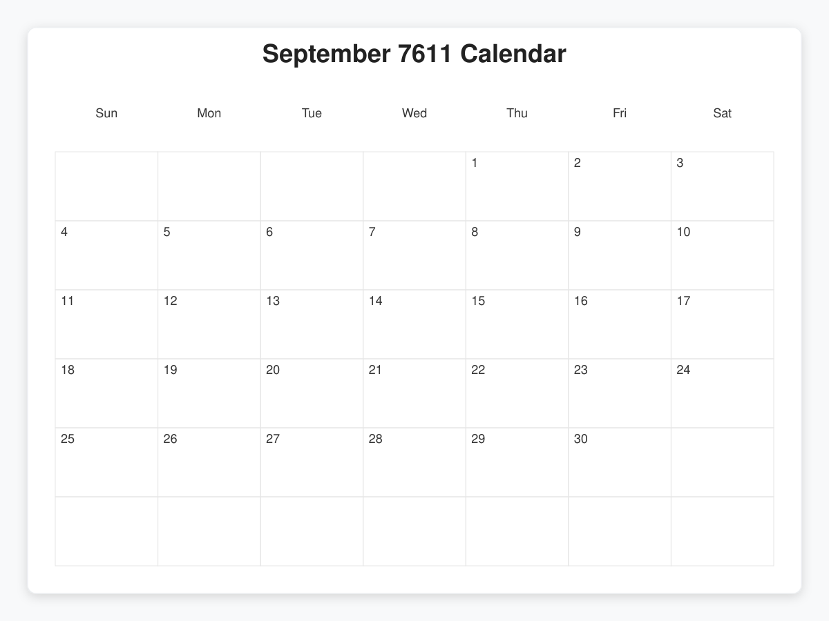 Printable September 7611 Calendars