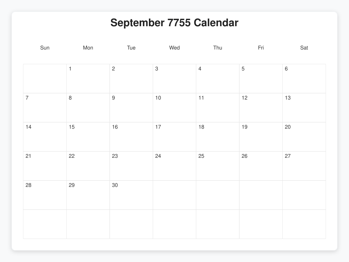 Printable September 7755 Calendars
