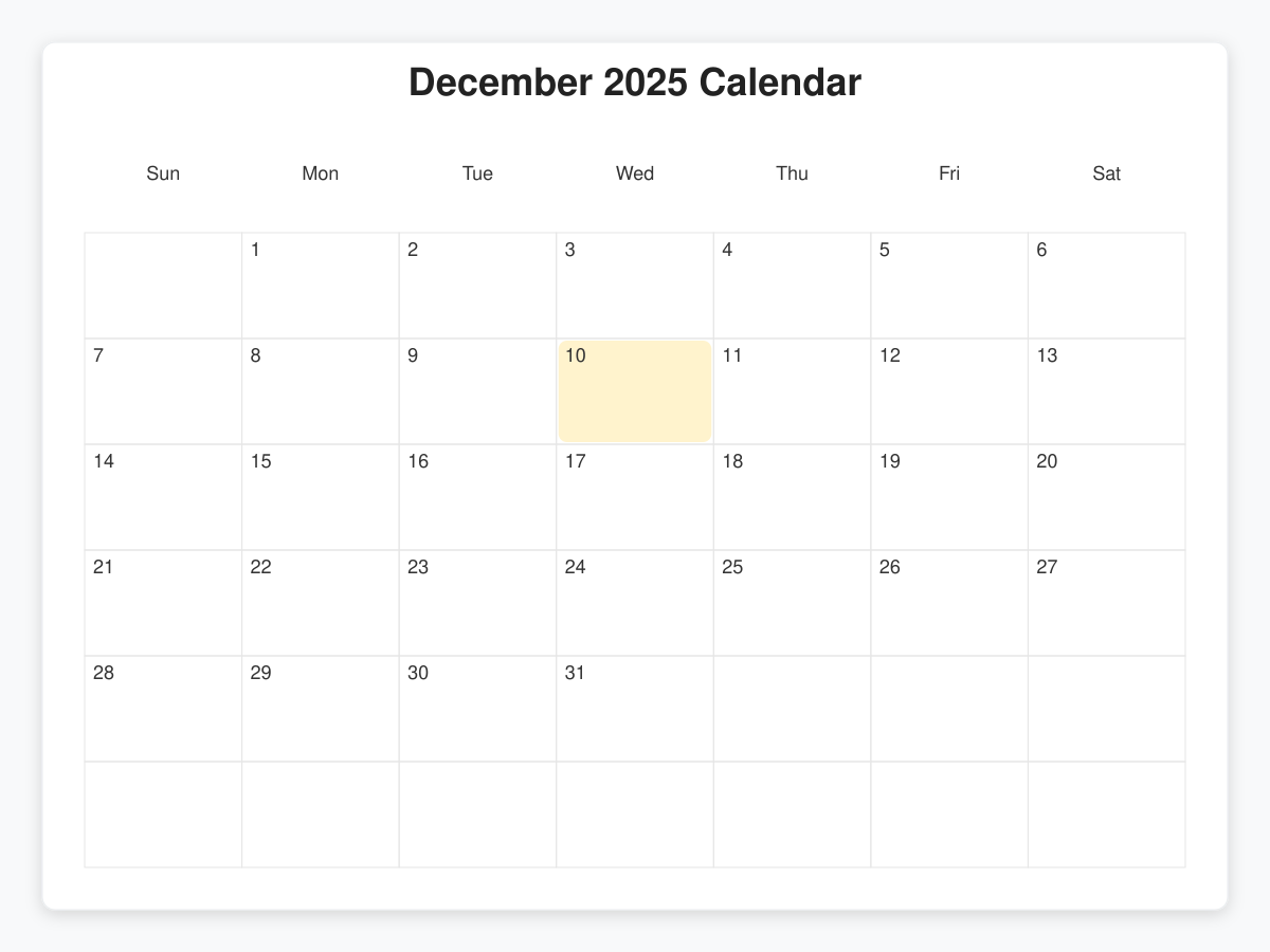 Printable December 2025 Calendars