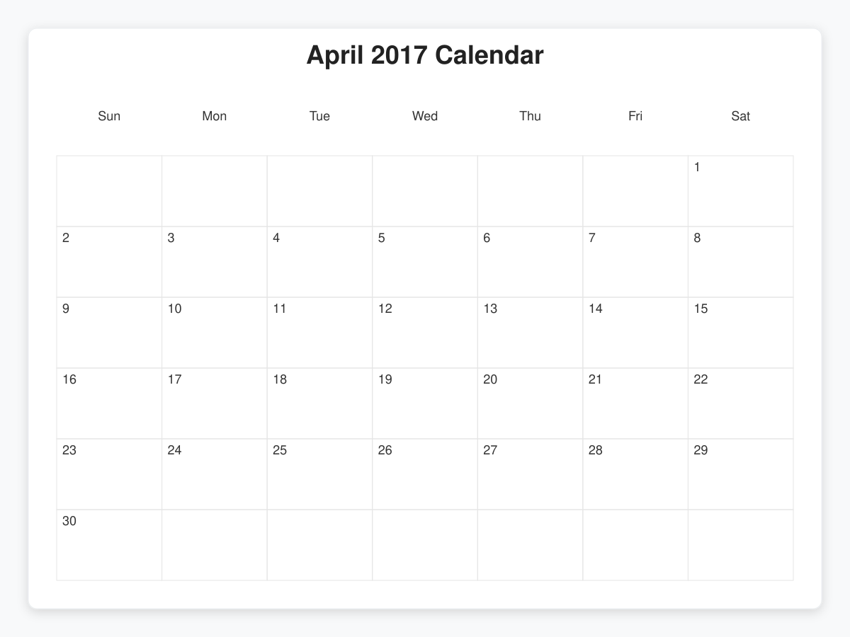 Printable April 2017 Calendars