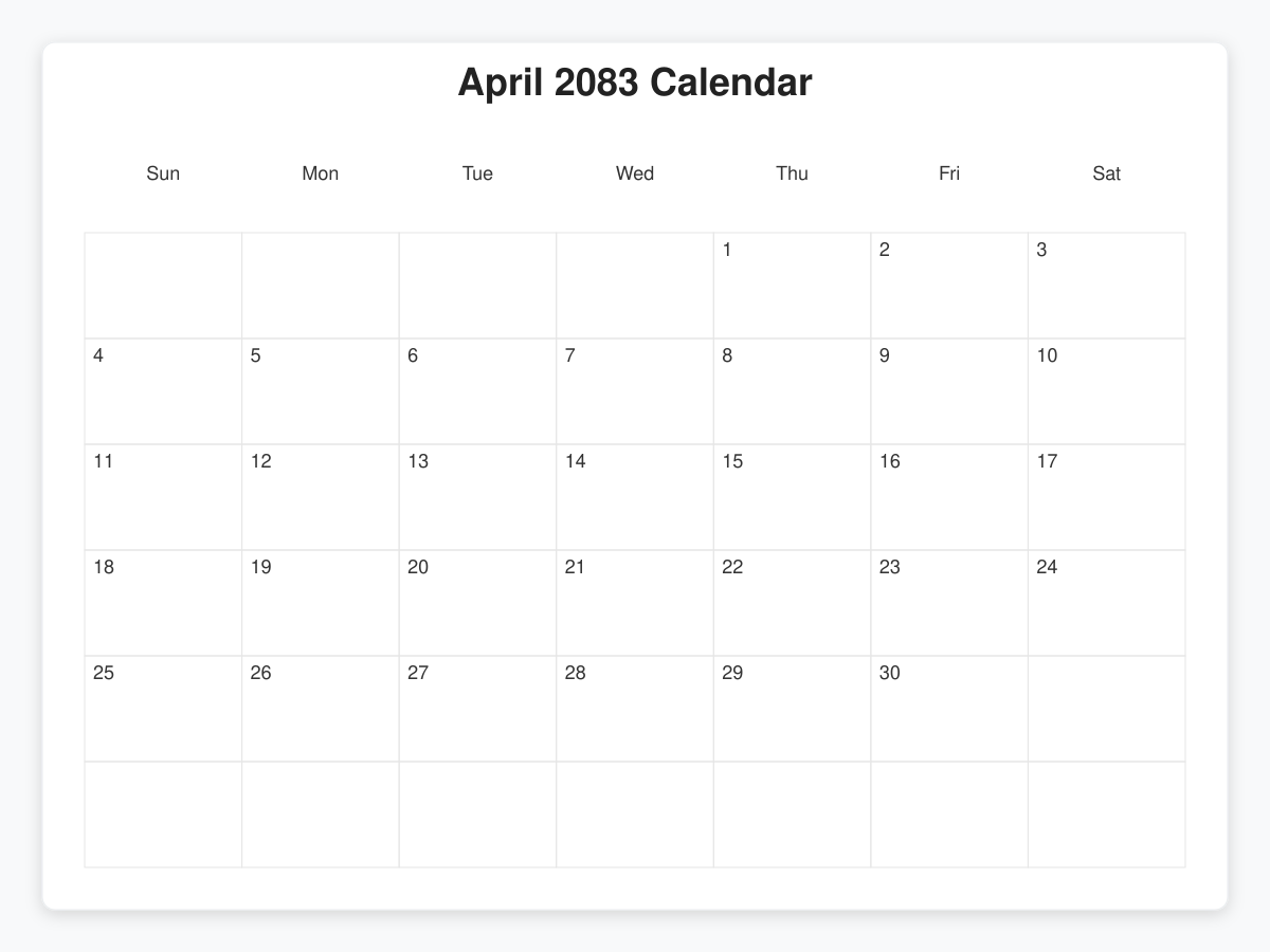 Printable April 2083 Calendars
