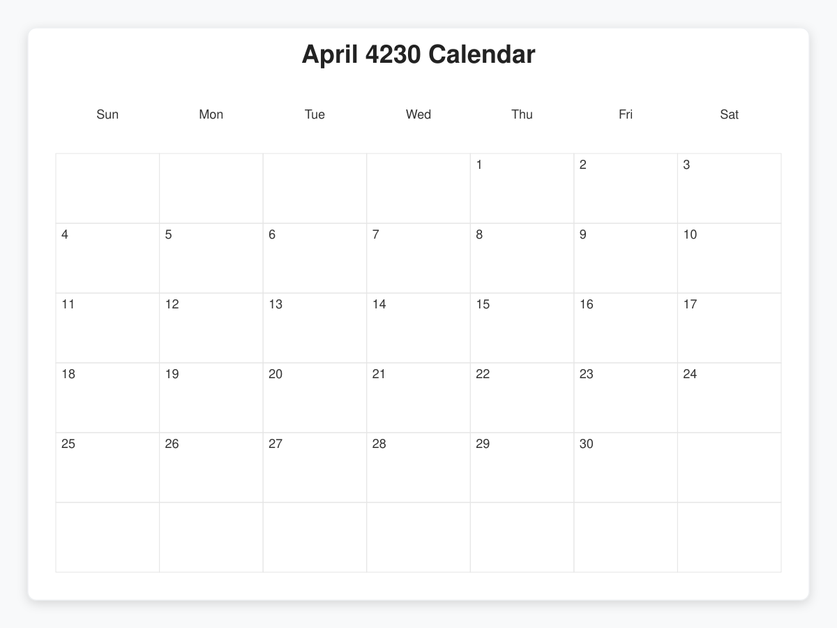 Printable April 4230 Calendars