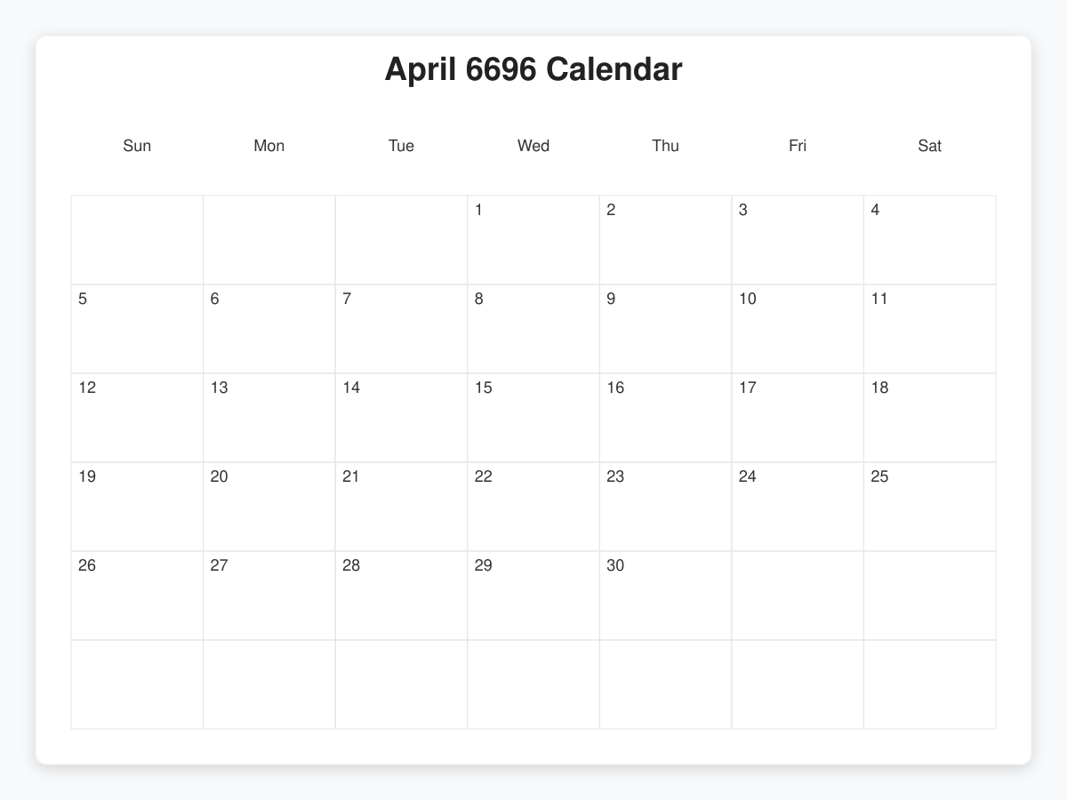 Printable April 6696 Calendars