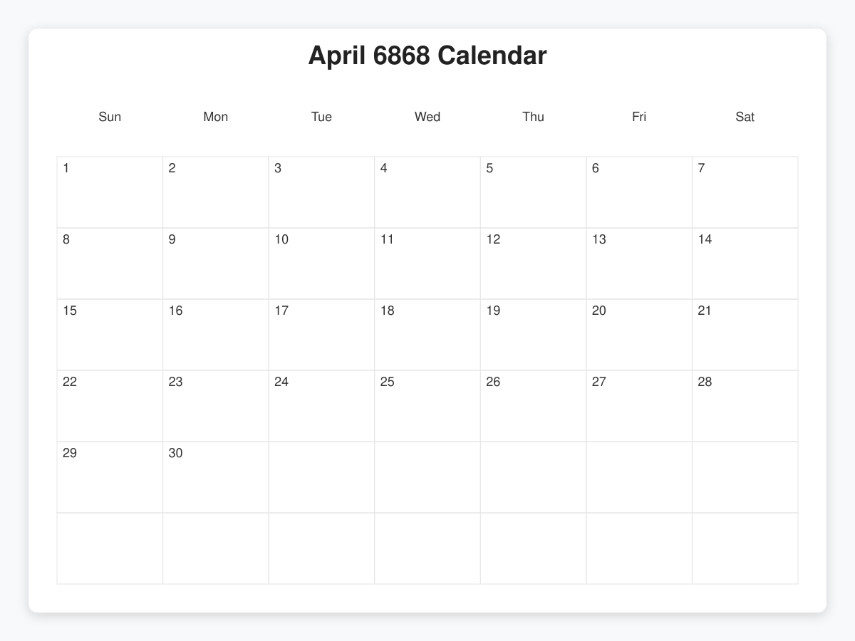 Printable April 6868 Calendars
