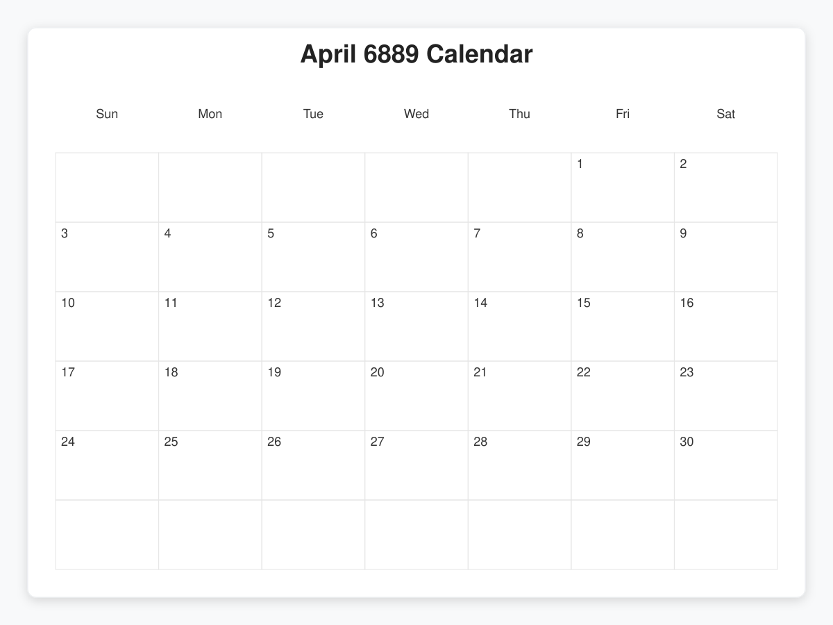 Printable April 6889 Calendars