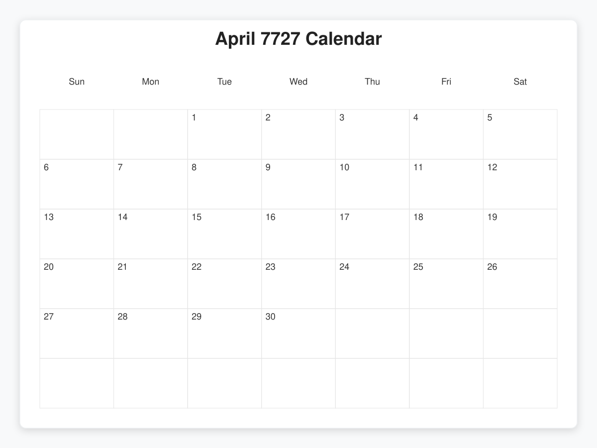 Printable April 7727 Calendars