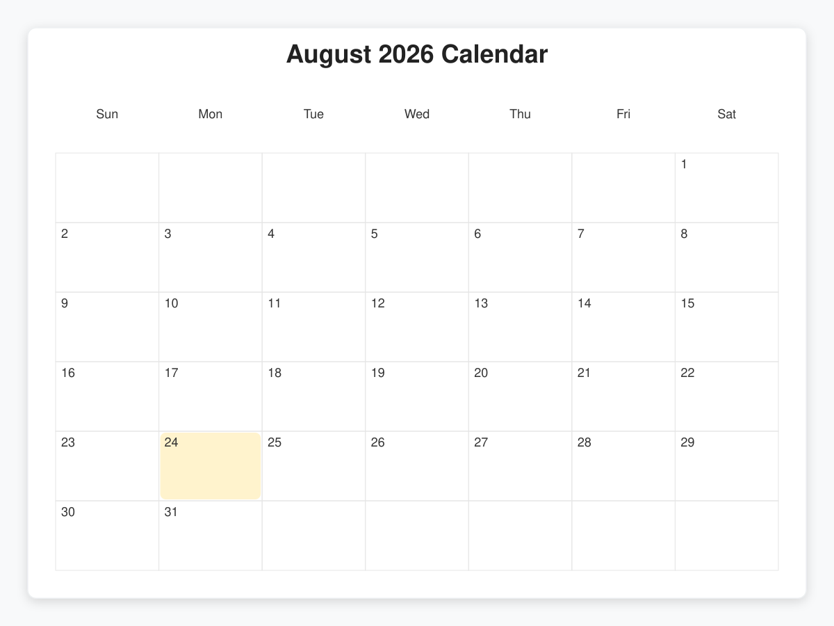 Printable August  Calendars