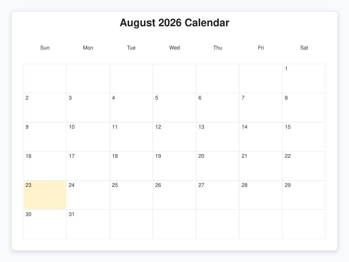 Printable August  Calendars