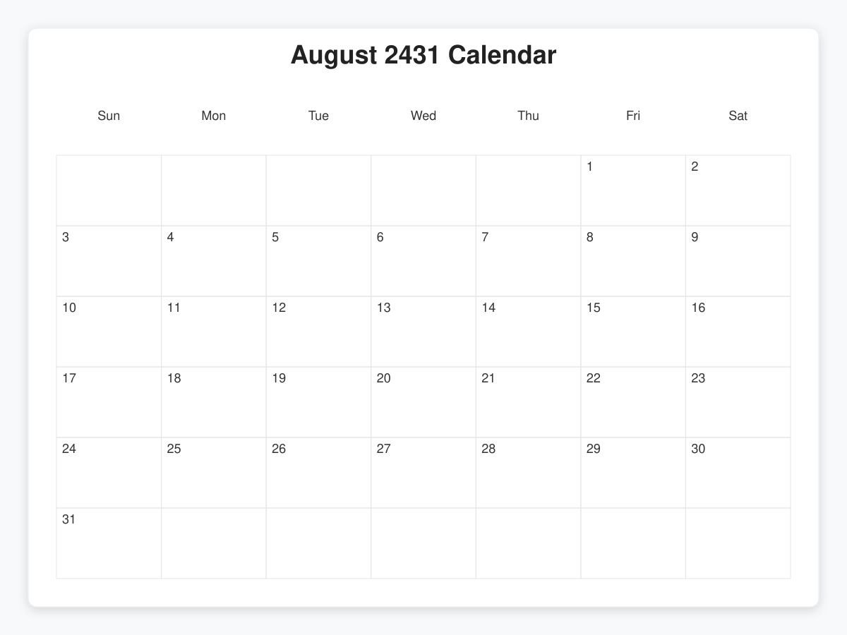 Printable August 2431 Calendars