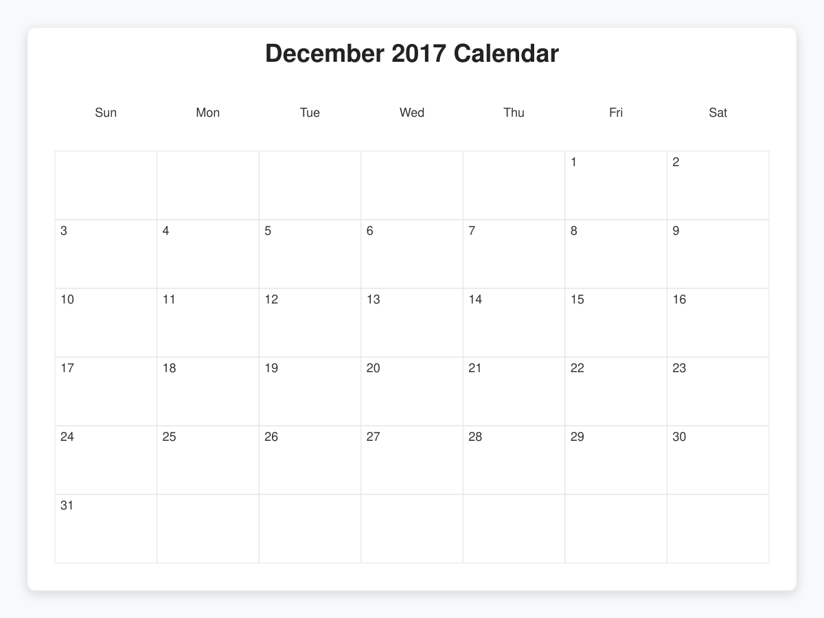 Printable December 2017 Calendars