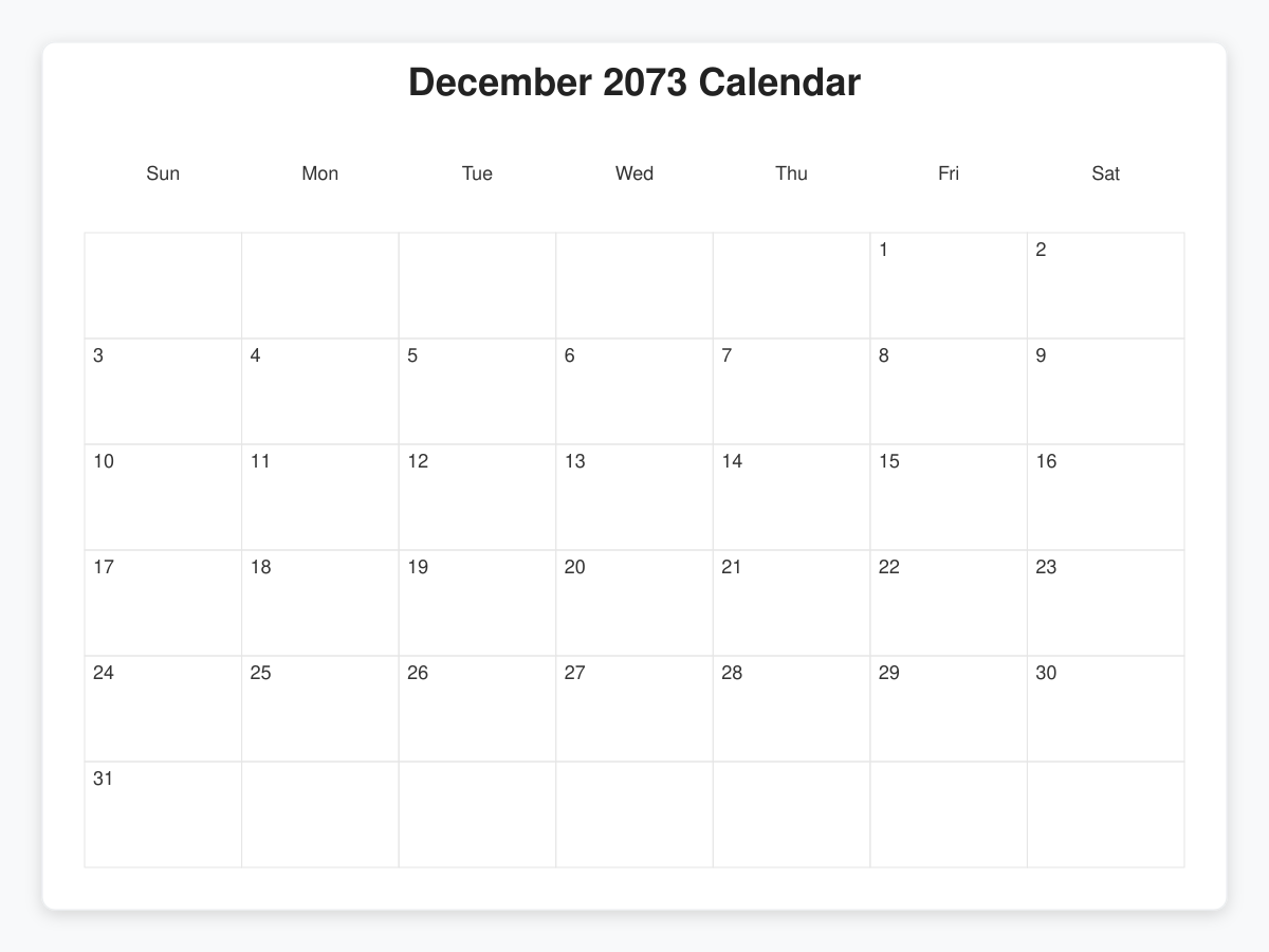 Printable December 2073 Calendars