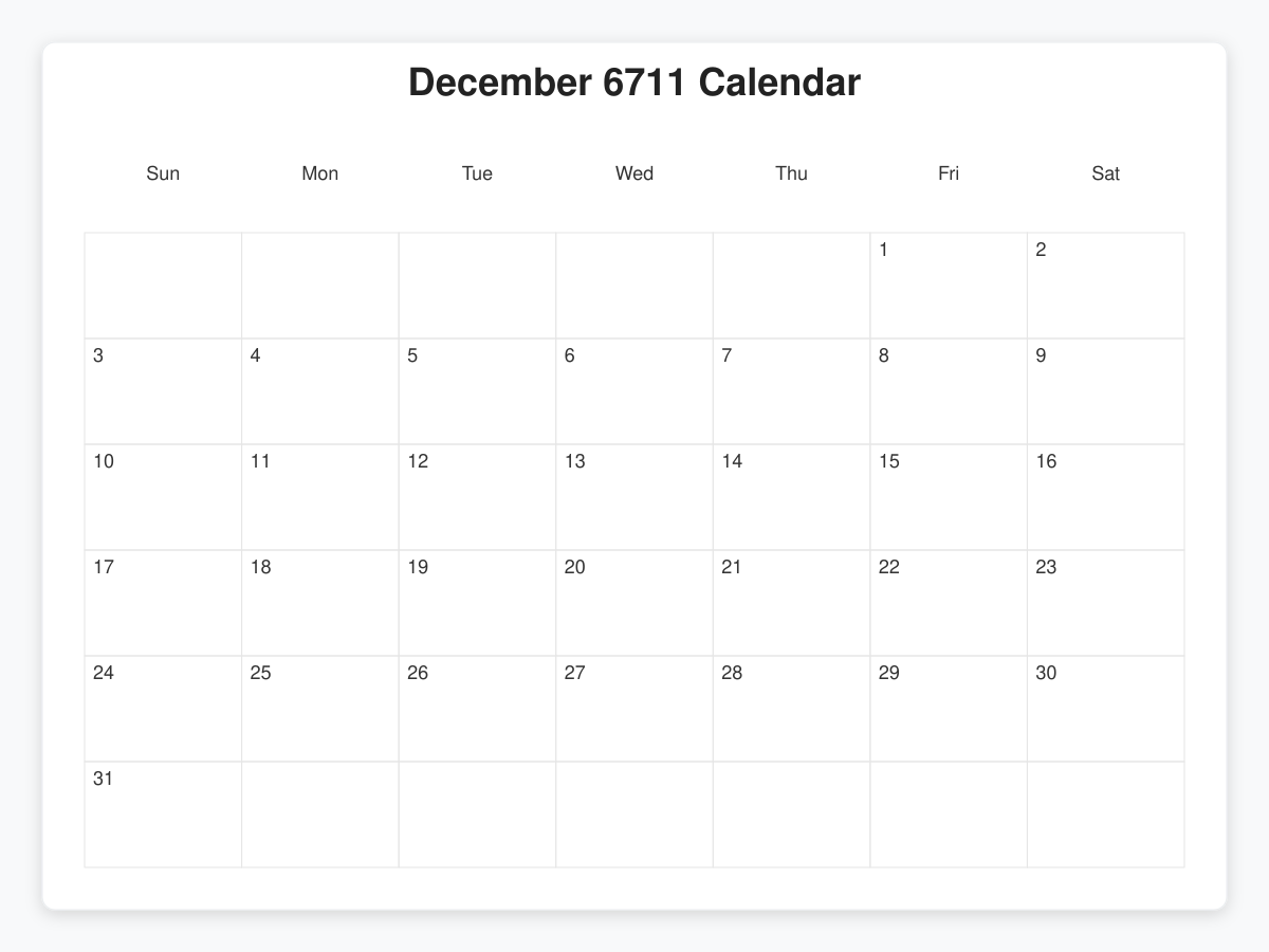Printable December 6711 Calendars