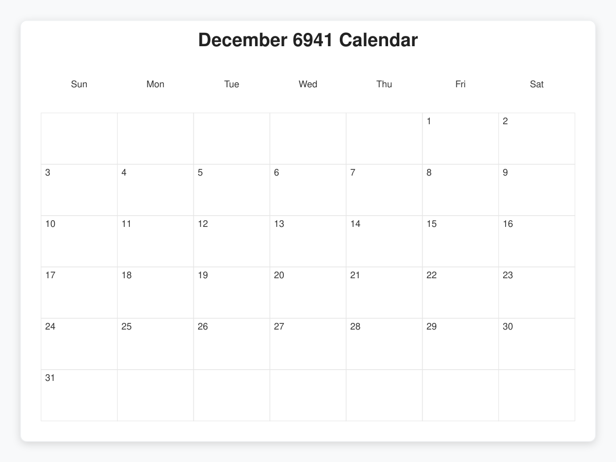Printable December 6941 Calendars