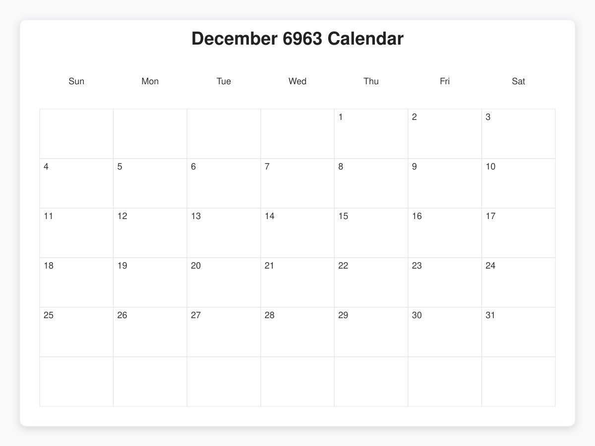 Printable December 6963 Calendars