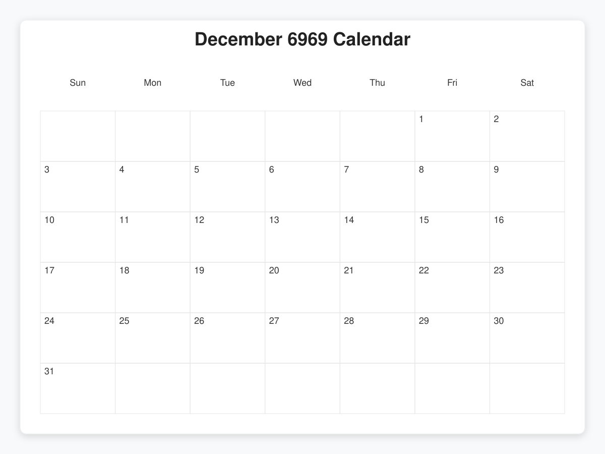 Printable December 6969 Calendars